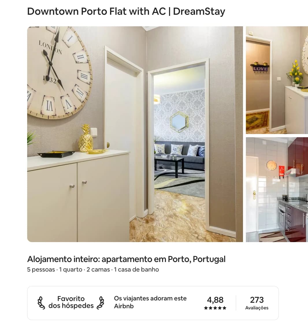 Anúncio real no Airbnb do apartamento no centro do Porto gerido pela DreamStay